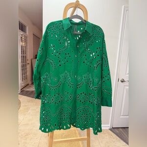 Long-Sleeve Cutout Mini Shirt Dress by By Anthropologie